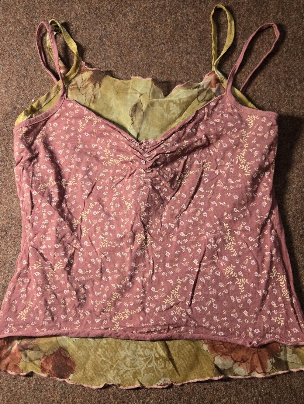 Vintage LA Movers Layered Look Top With Floral Accents Size Large Y2k Deadstock